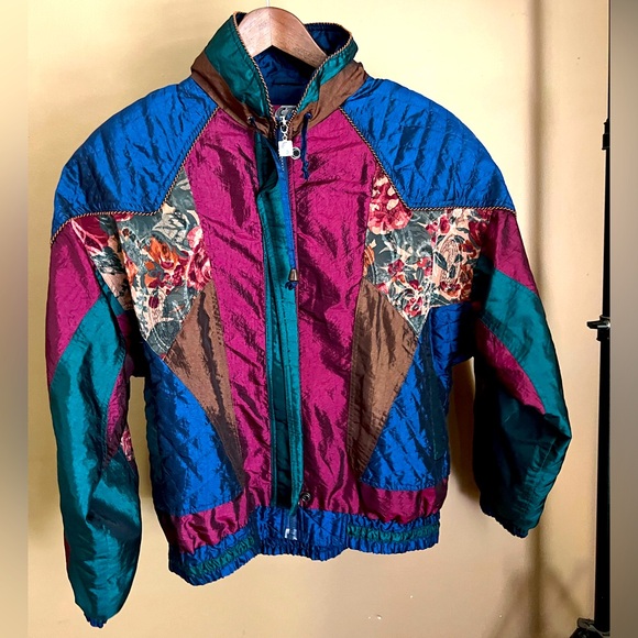 Jackets & Blazers - Vintage 80’s Retro Floral Color Block Bomber Wind Jacket size Large